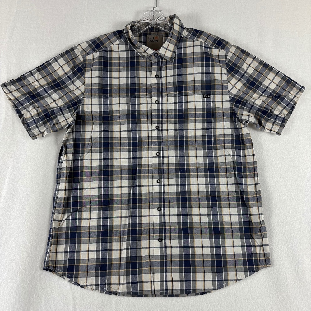 5.11 Tactical, Shirt Men's Size M, Gray and Tan, Snap Buttons, Short Sleeve
